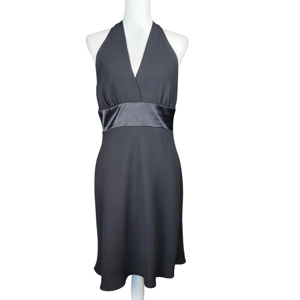 Jones New York Halter Dress Womens 12P Black Satin Cocktail Party Evening VTG